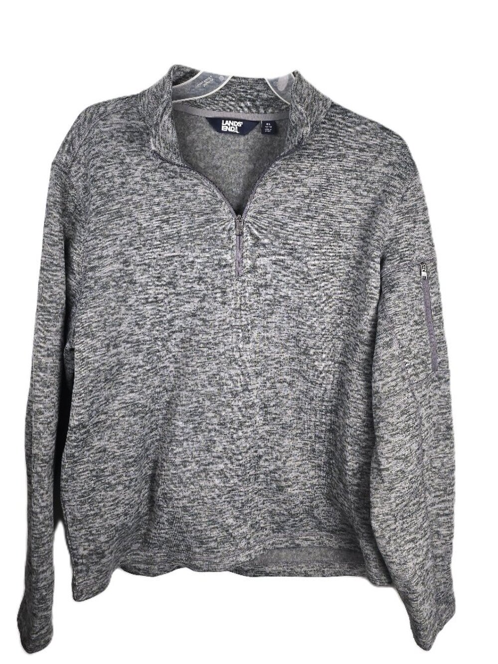 Lands' End Mens 1/4 Zip Fleece Pullover XL Gray Arm Pocket OEKO Tex Mock Collar